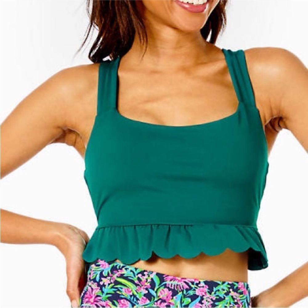 Lilly Pulitzer Luisa scalloped sports bra UPF 50 green XS - Picture 1 of 7